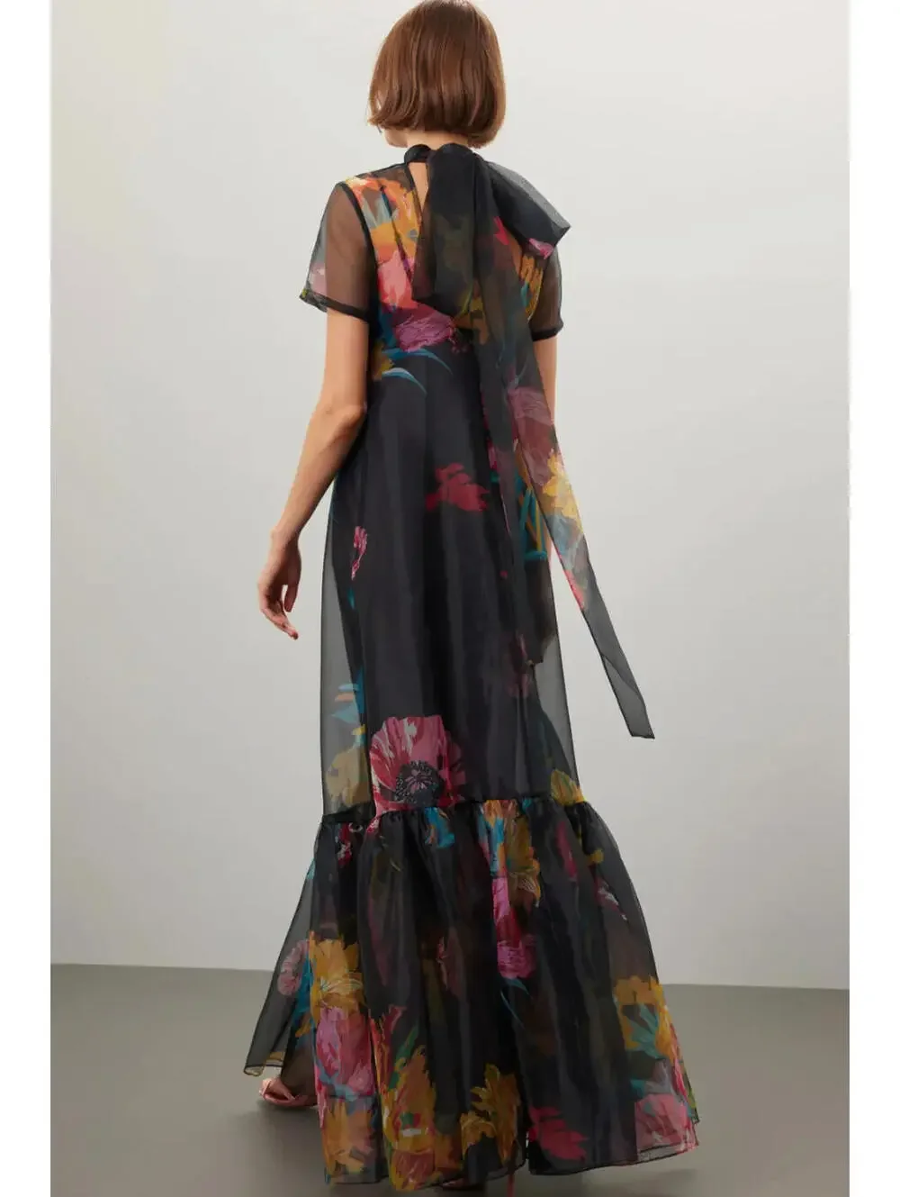NWT STAUD Calluna Organza Neck Tie Gown Dress Designer Sheer Floral Small - Picture 2 of 6